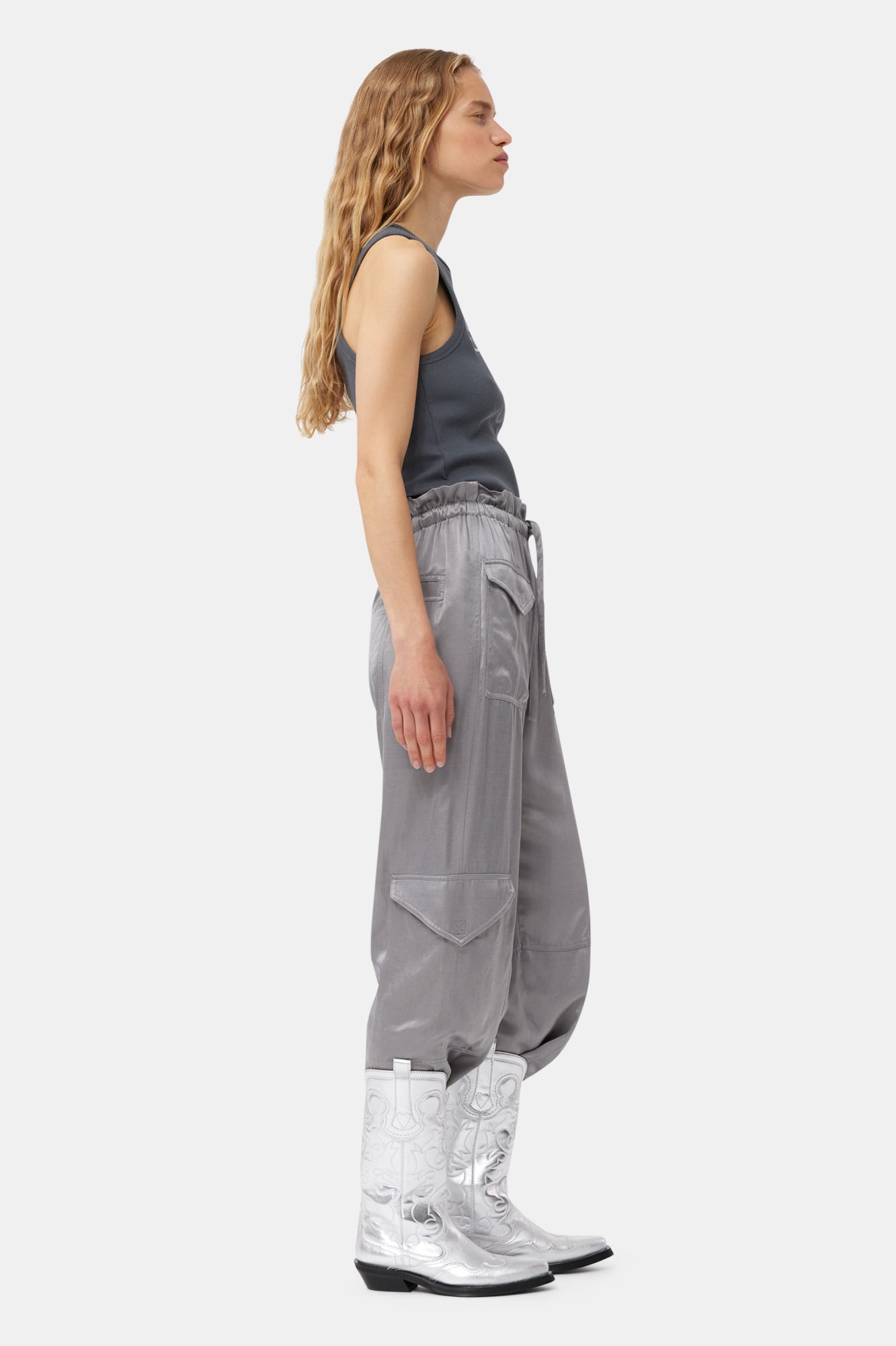 Mid Shaft Embroidered Western | Silver