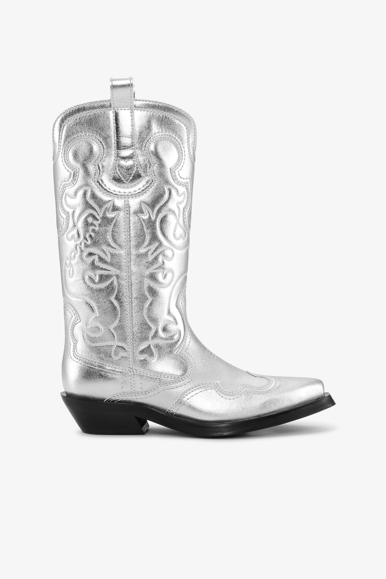 Mid Shaft Embroidered Western | Silver