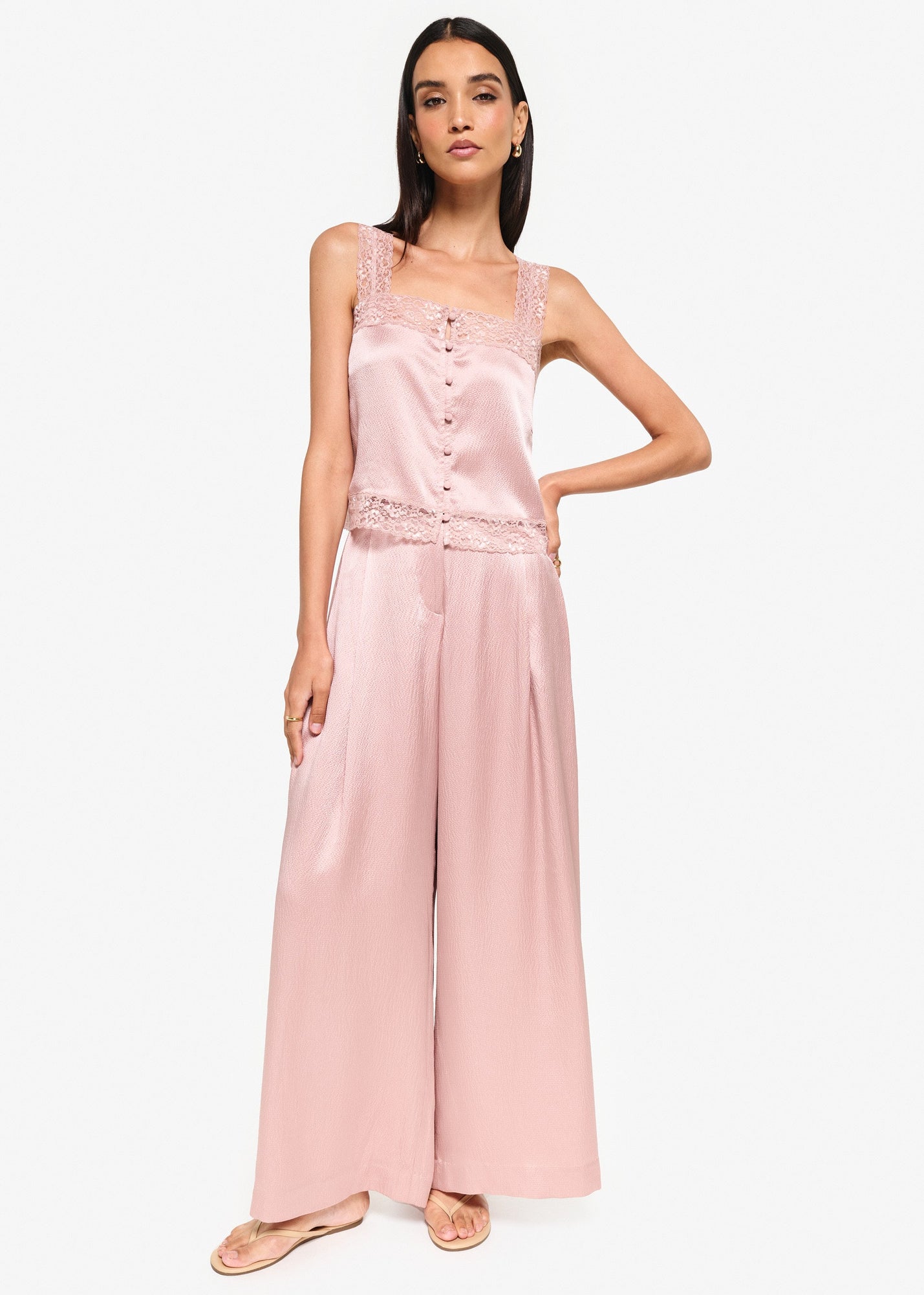 Fabian High Rise Hammered Silk Pant | Begonia