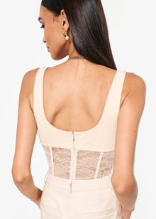 Kimber Lace Corset Bodysuit | Bone