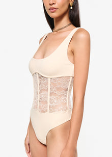 Kimber Lace Corset Bodysuit | Bone