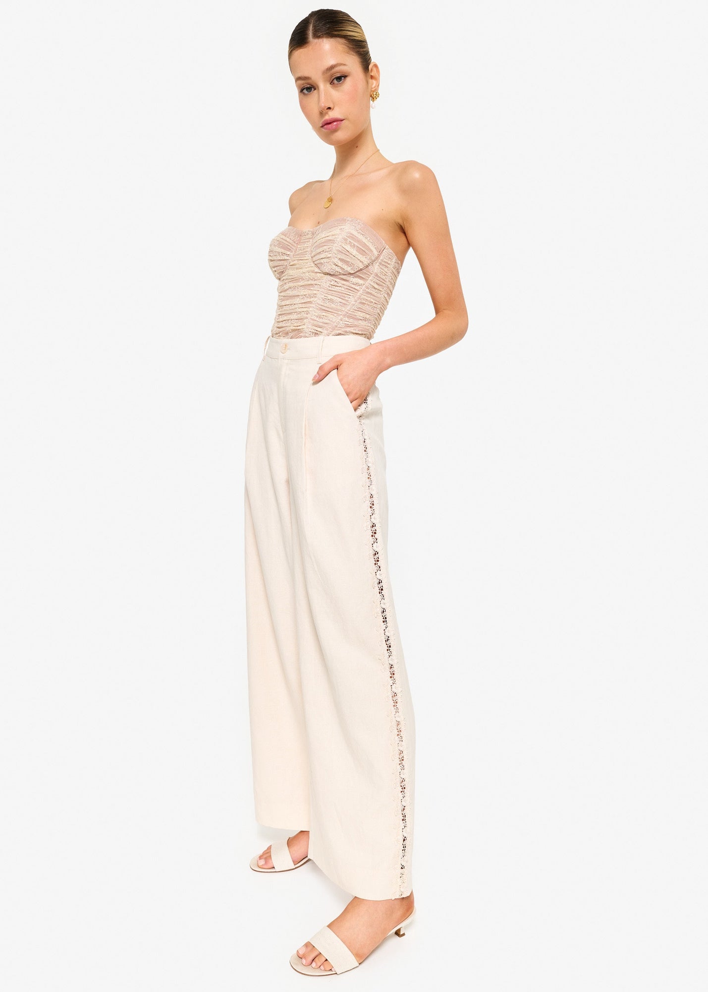 Rozana Strapless Lace Corset Bodysuit | Bone
