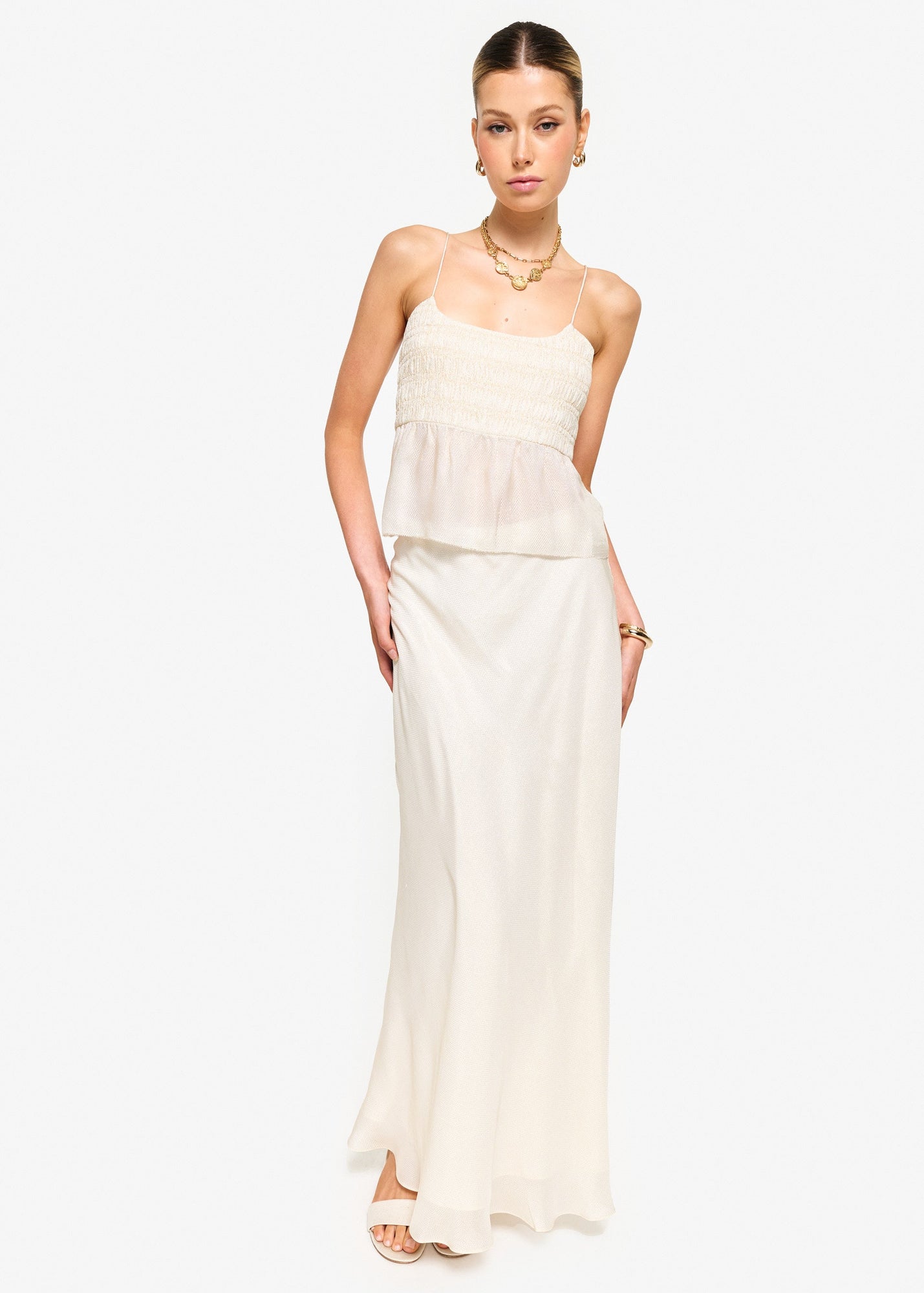Jayna Midi Metallic Silk Skirt | Cream