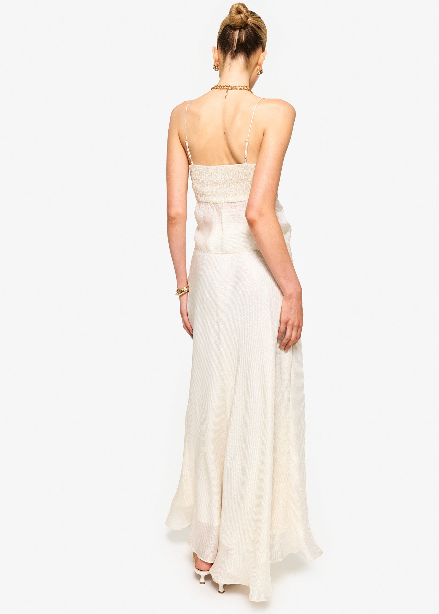 Jayna Midi Metallic Silk Skirt | Cream