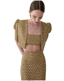 Embroidered Short Sleeve Cropped Jacket | Gold