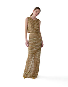 Embroidered Column Skirt | Gold