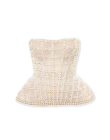 Embroidered Strapless Exaggerated Hip Bustier | White