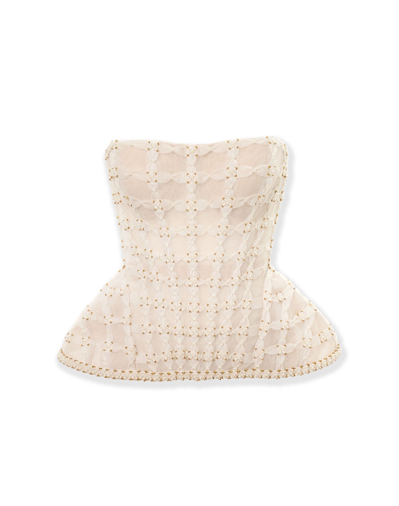 Embroidered Strapless Exaggerated Hip Bustier | White