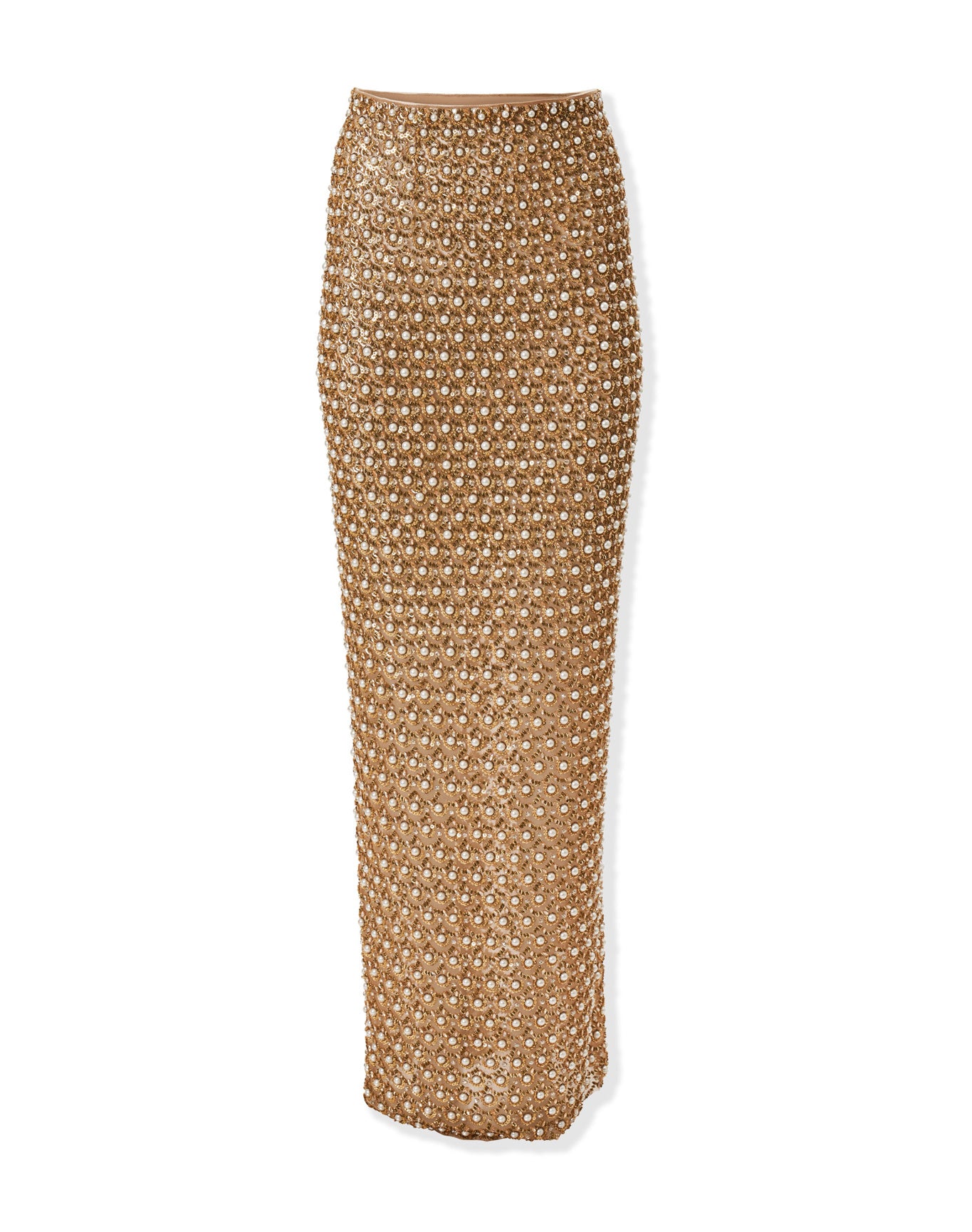 Embroidered Column Skirt | Gold