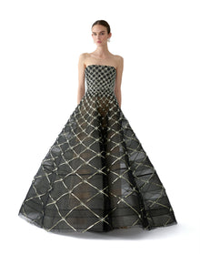 Embroidered Strapless Ball Gown | Black Multi