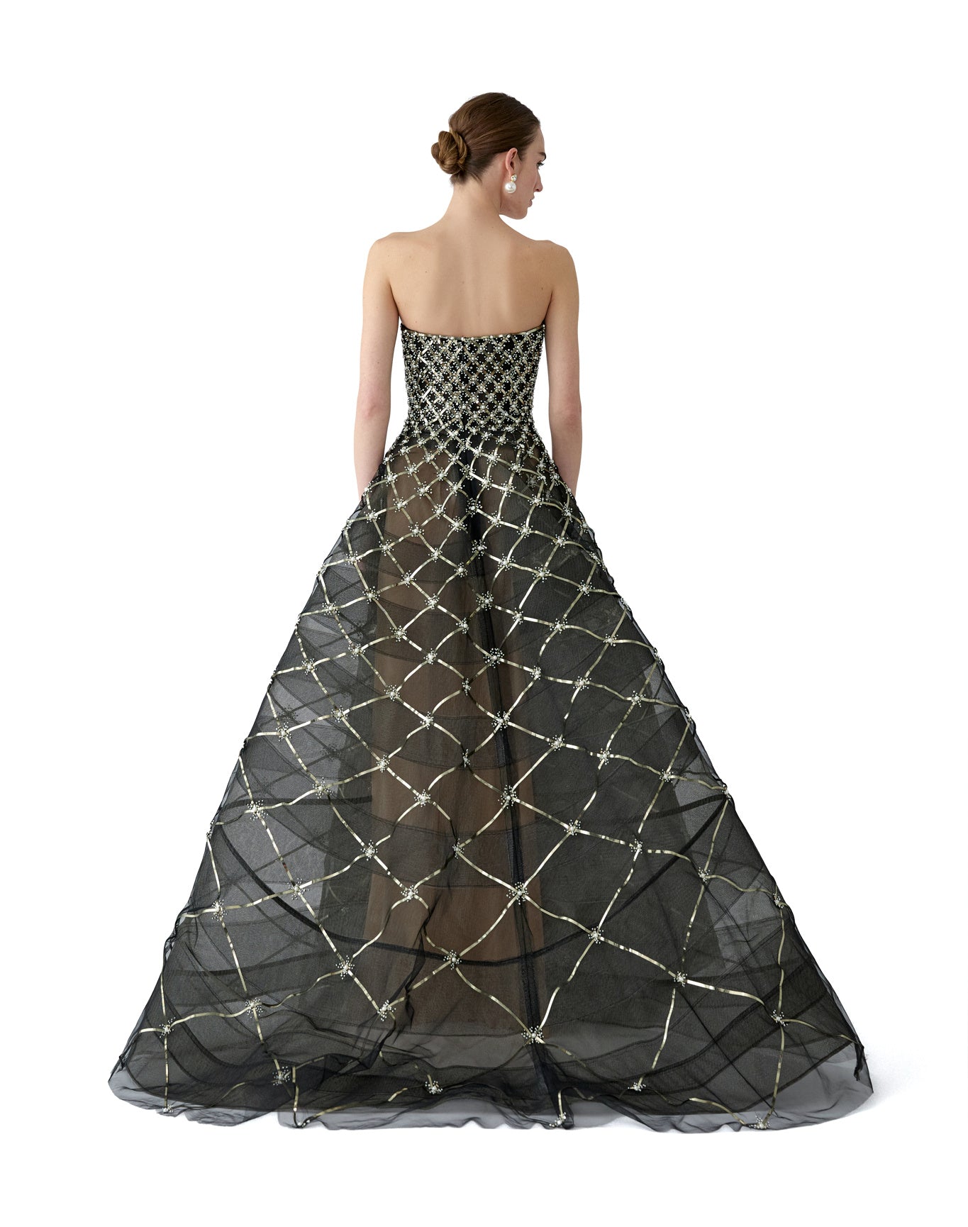 Embroidered Strapless Ball Gown | Black Multi