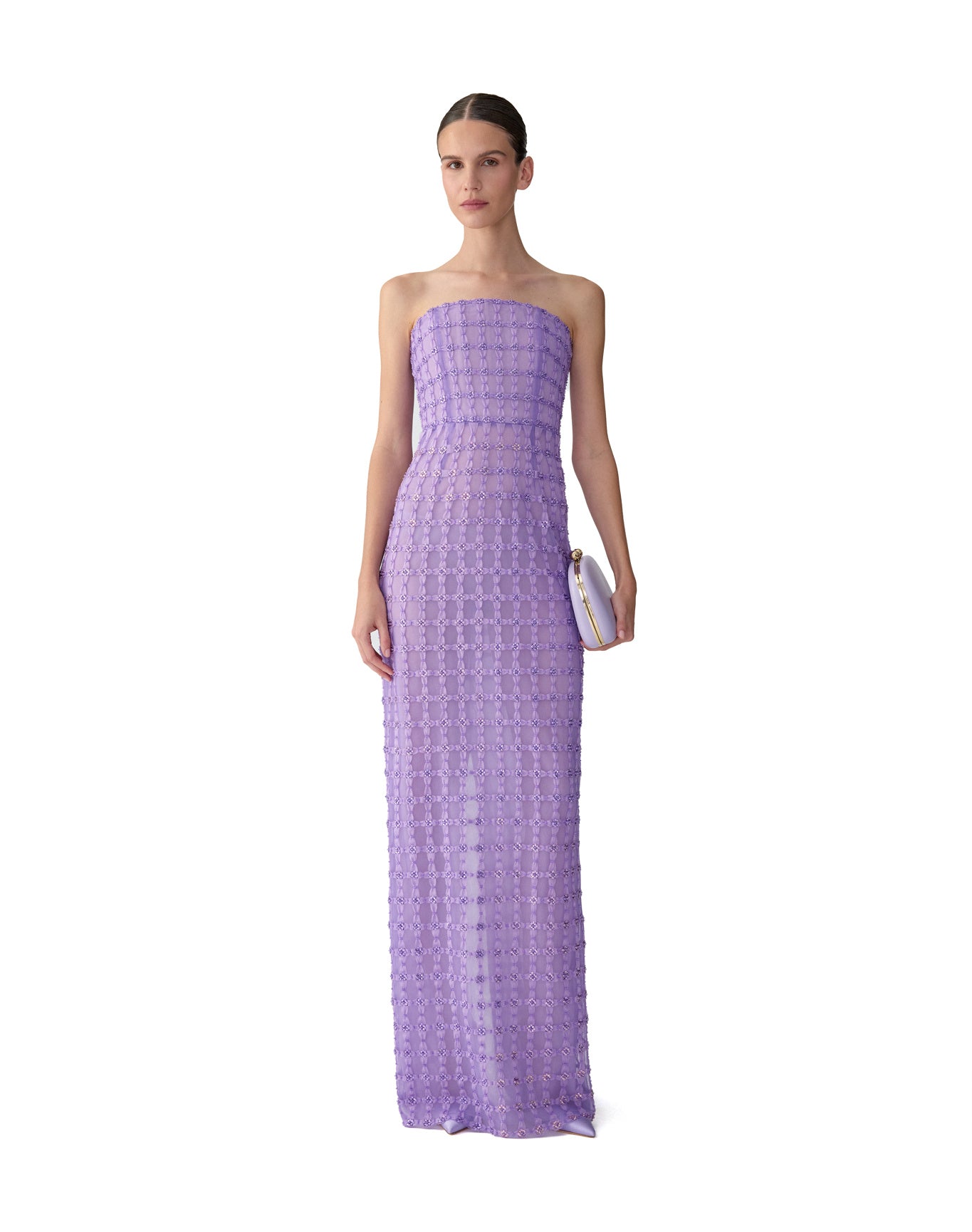 Embroidered Strapless Column Gown | Violeta