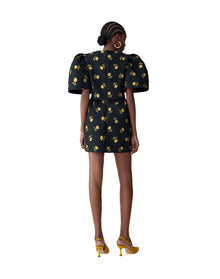 Thin Strap Bell Shaped Mini Dress | Black Multi
