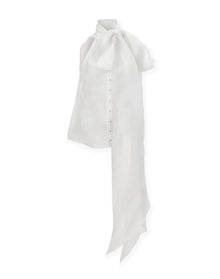 Sleeveless Button Front Top With Bow | White