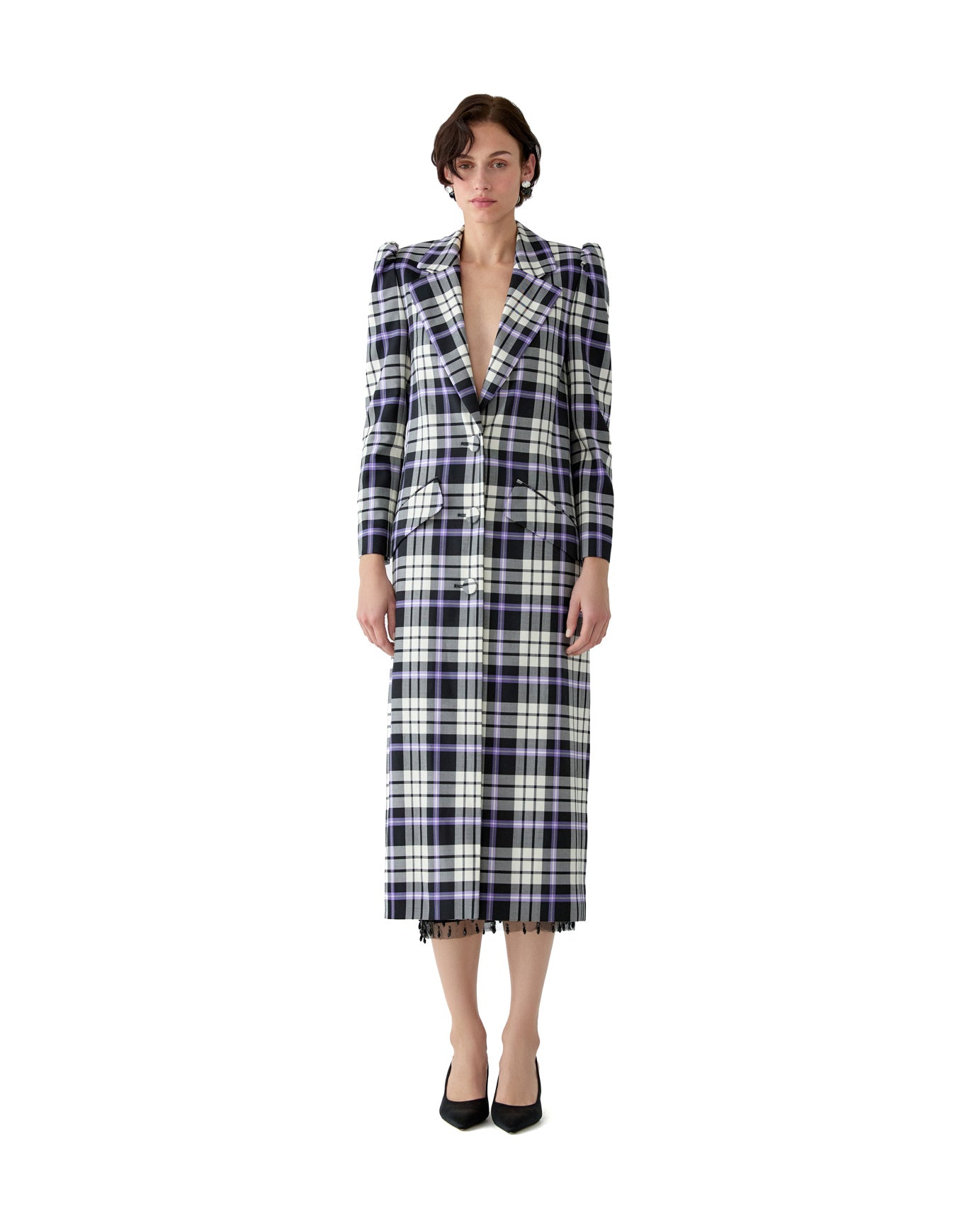 Single Breasted Coat | Black Multi