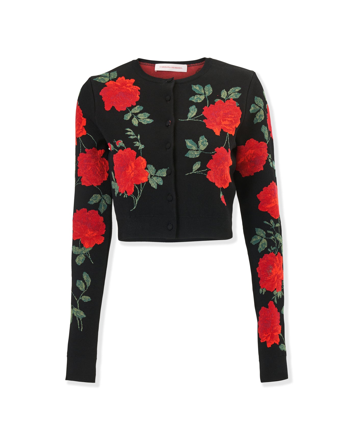 Long Sleeve Crewneck Cropped Cardigan | Black Multi