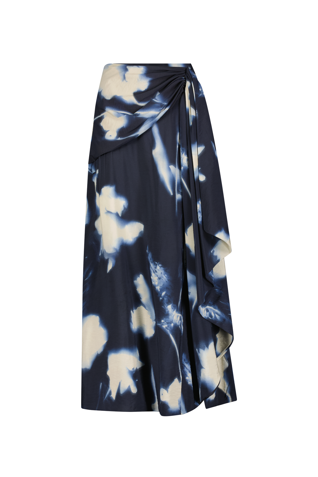 Abstract Floral Crepe Cascade Skirt | Navy