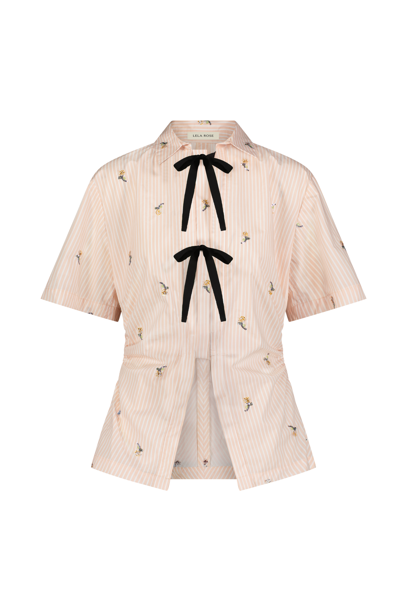 Embroidered Striped Cotton Bow Front Shirt | Blush
