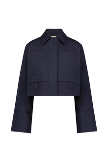 Stretch Cotton Cropped Jacket | Navy
