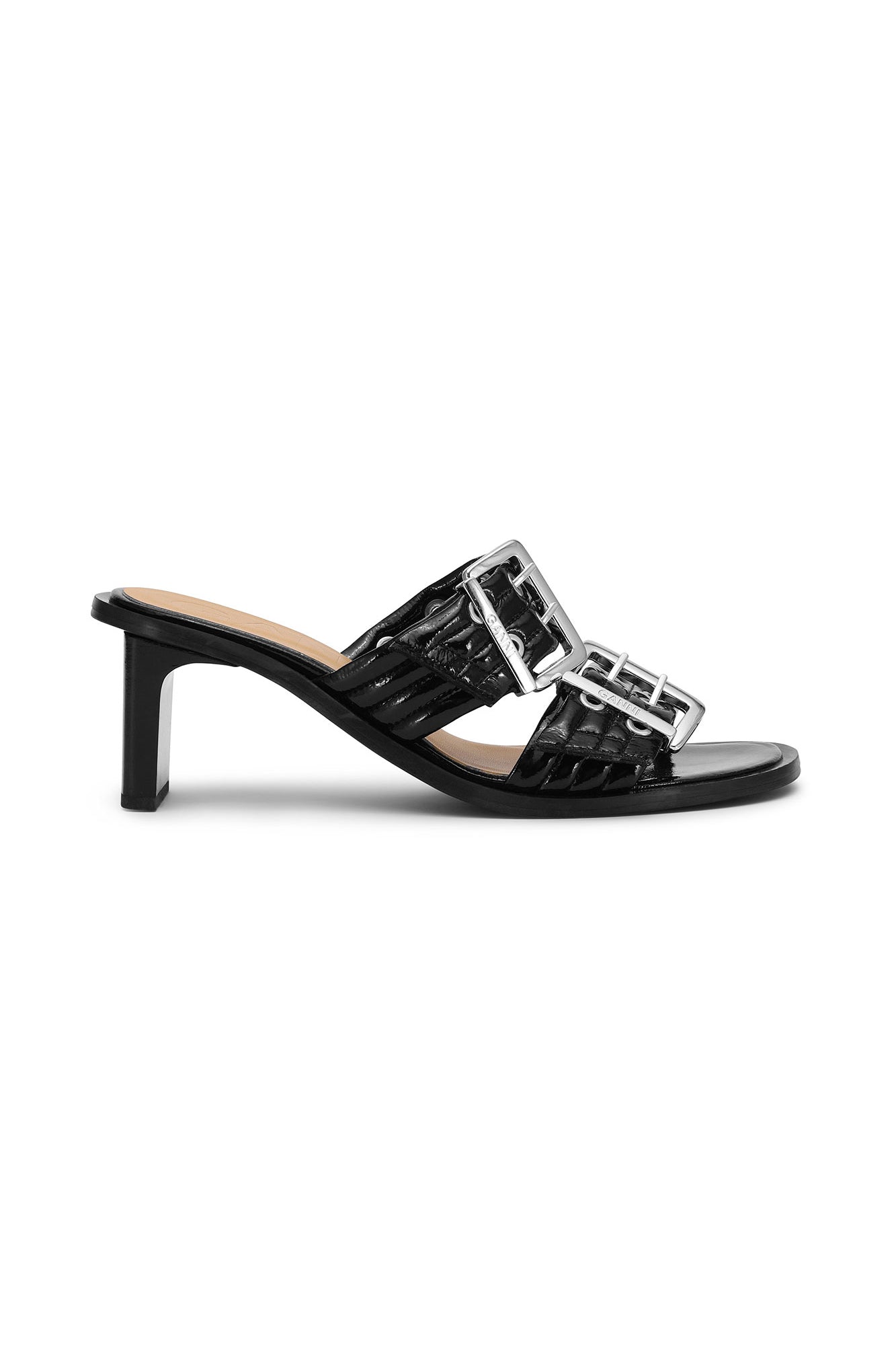 Feminine Buckle Heeled Mule Sandales | Black