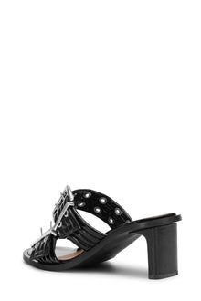 Feminine Buckle Heeled Mule Sandales | Black