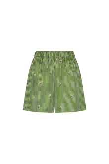 Embroidered Striped Cotton Short | Cactus