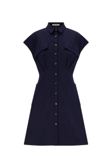 Stretch Cotton Safari Dress | Navy