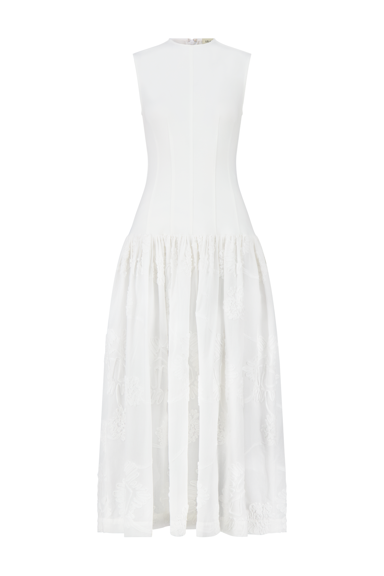 Ribbon Embroidered Cotton Combo Dress | White