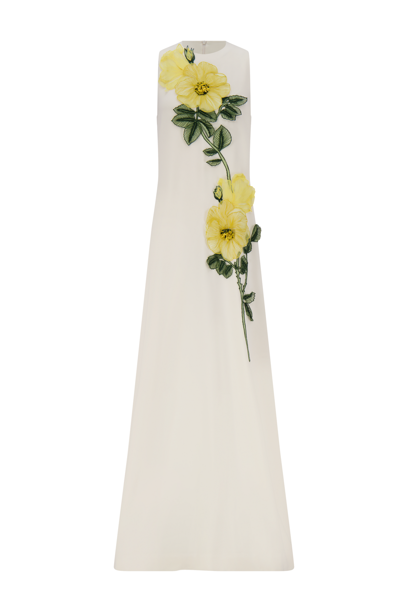 Peony Embroidered Fluid Crepe Francie Gown | Cream/Yellow