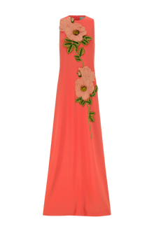 Peony Embroidered Fluid Crepe Francie Gown | Watermelon/Pink