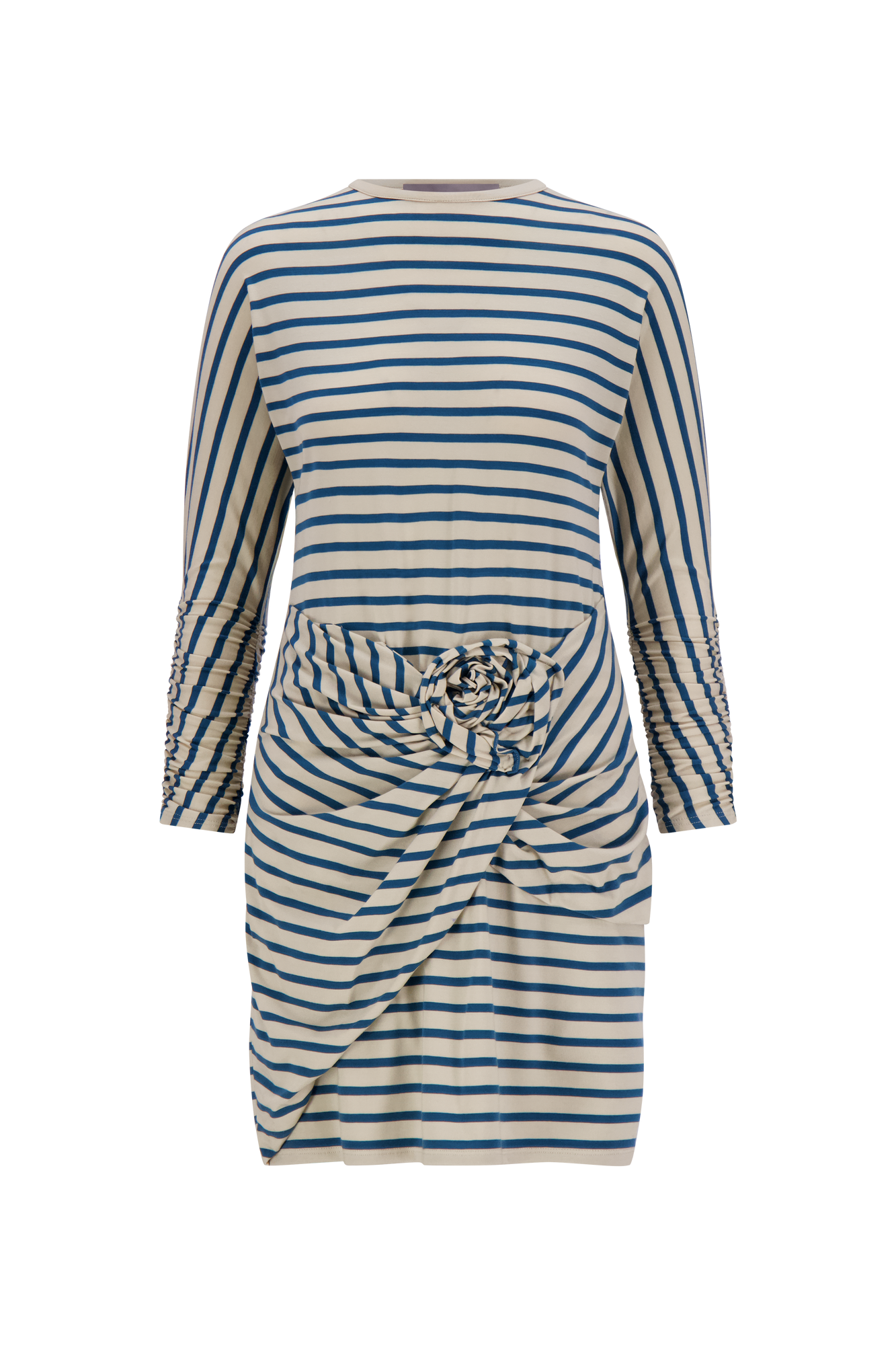 Striped Jersey Rose Ruched Dress | Cream/Mallard