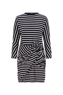 Striped Jersey Rose Ruched Dress | Navy/Cream
