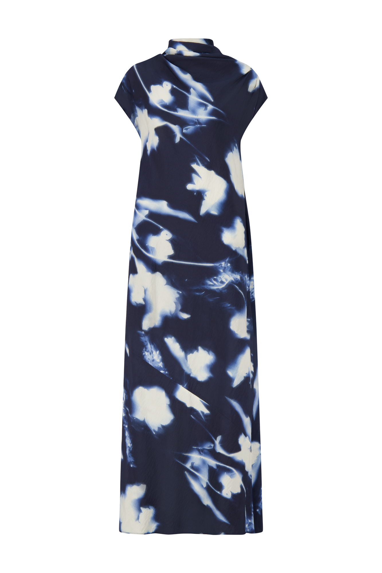 Abstract Floral Crepe Draped Gown | Navy