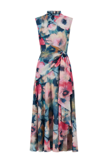 Floral Printed Chiffon Draped Dress | Mist Multi