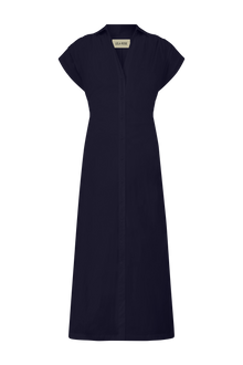 Cotton Poplin Tie Waist Dress | Navy