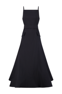 Cotton Poplin Belted Dress | Black