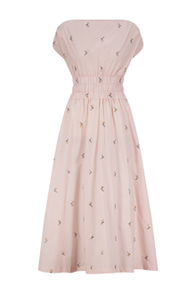 Embroidered Striped Cotton Midi Dress | Blush