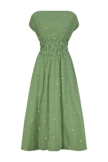 Embroidered Striped Cotton Midi Dress | Cactus