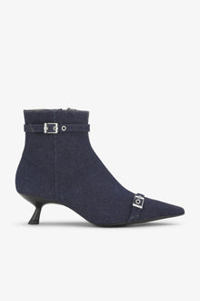 Denim Eyelets Kitten Heel Boots | Dark Navy