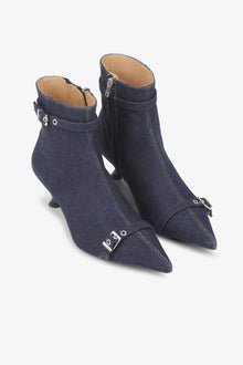Denim Eyelets Kitten Heel Boots | Dark Navy
