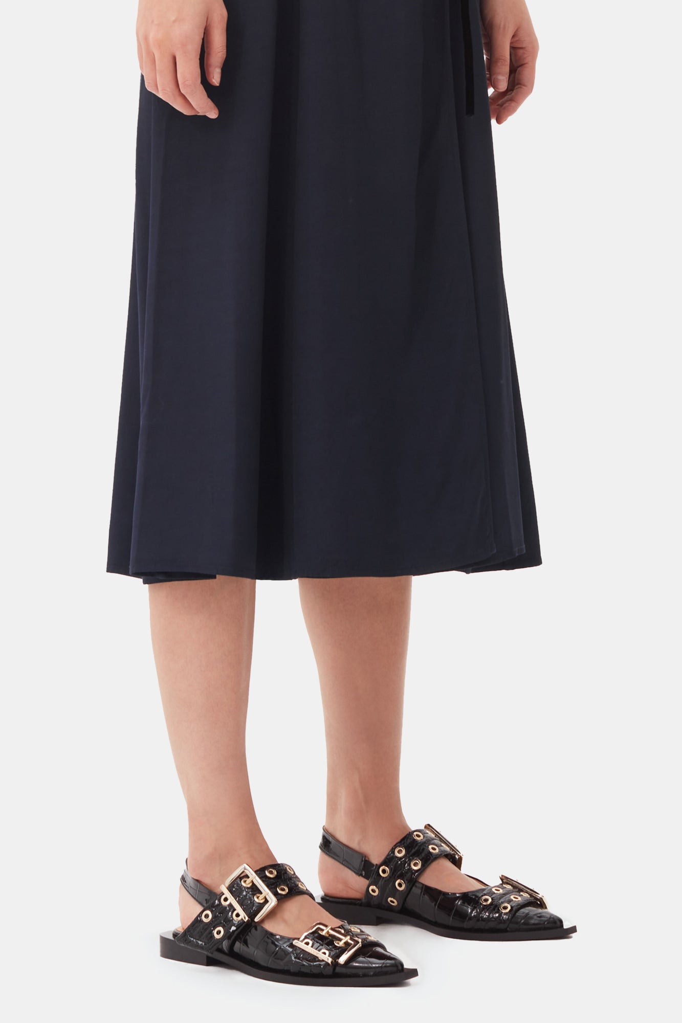 Feminine Buckle Ballerinas in Black Croco Patent | Black