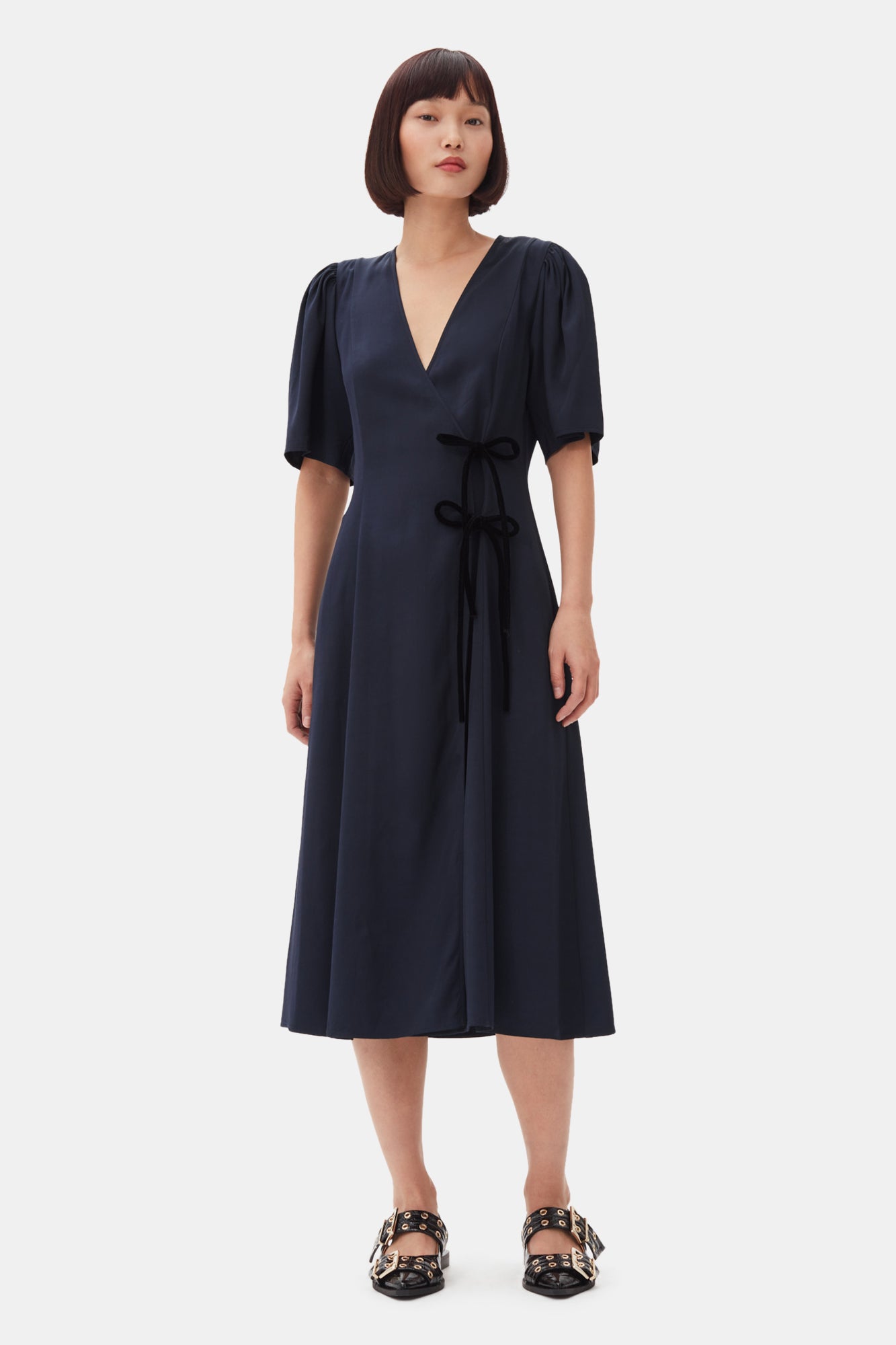 Feminine Buckle Ballerinas in Black Croco Patent | Black