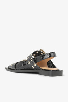 Feminine Buckle Ballerinas in Black Croco Patent | Black