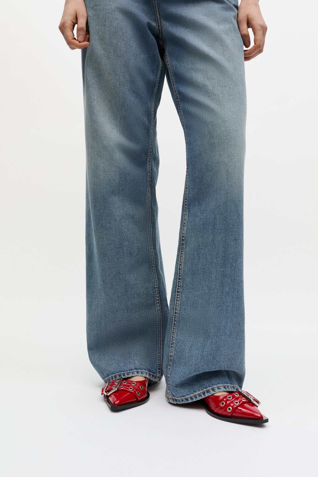 Feminine Buckle Ballerinas in Red | Racing Red