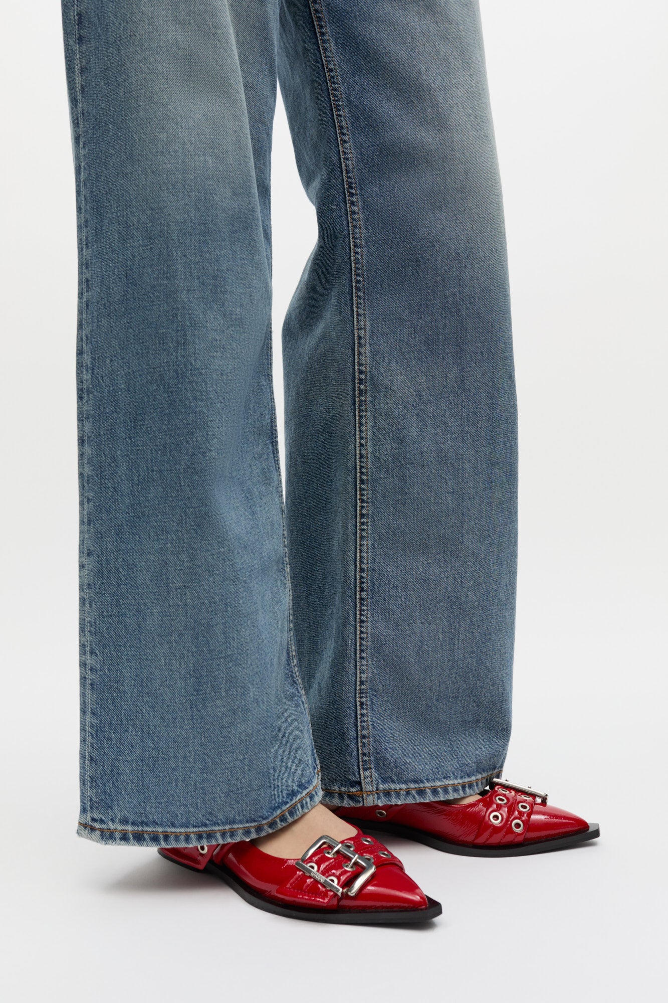 Feminine Buckle Ballerinas in Red | Racing Red