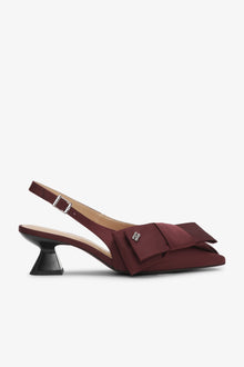 Big Bow Kitten Heel Pump Satin | Dark Burgundy