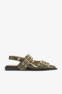 Feminine Buckle Ballerina Naplack | Military Olive