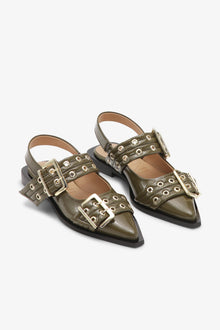 Feminine Buckle Ballerina Naplack | Military Olive