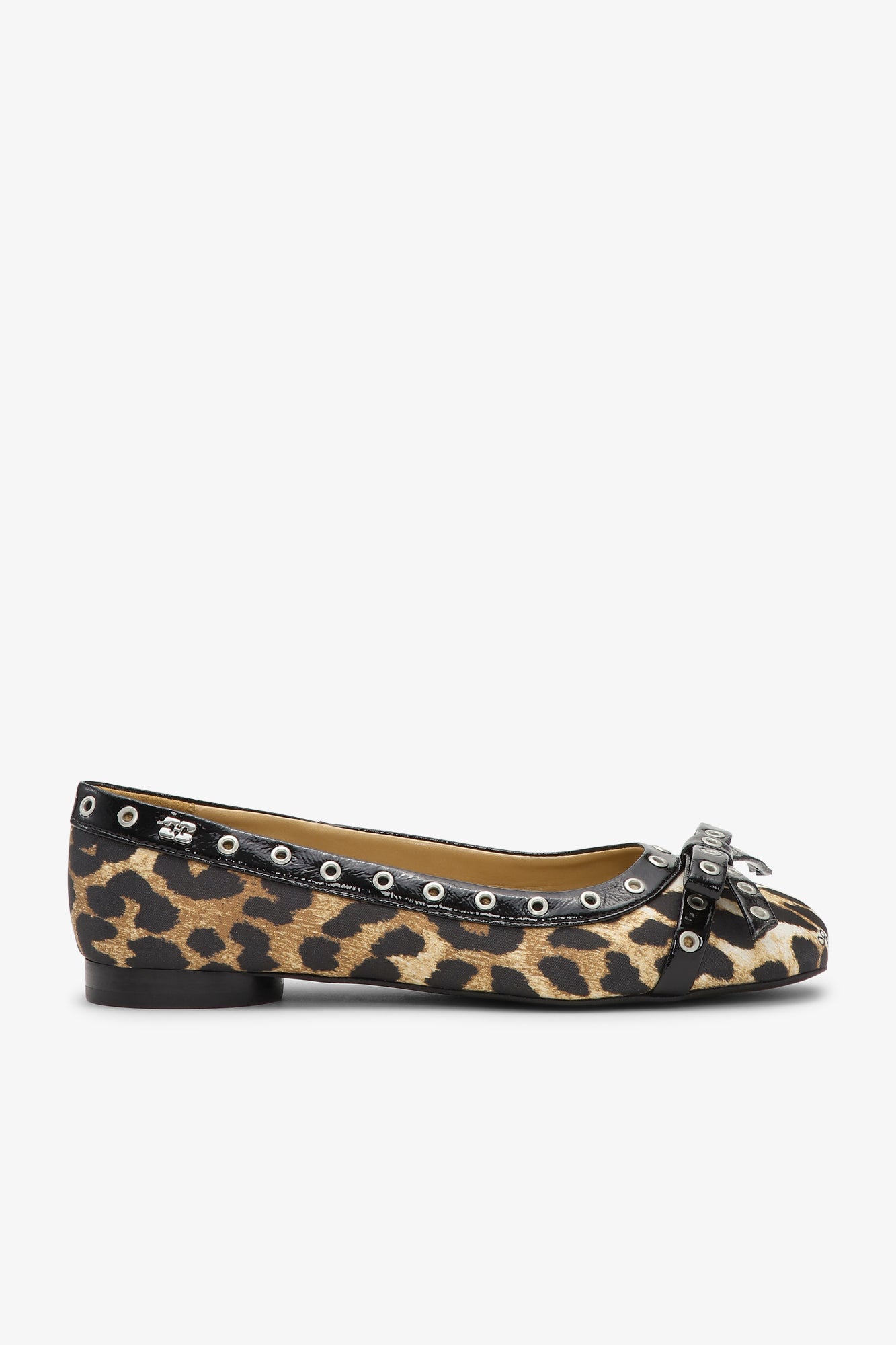 Eyelets Bow Ballerina Satin Print | Leopard Print