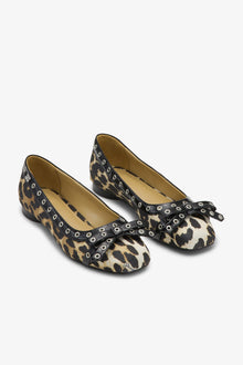 Eyelets Bow Ballerina Satin Print | Leopard Print